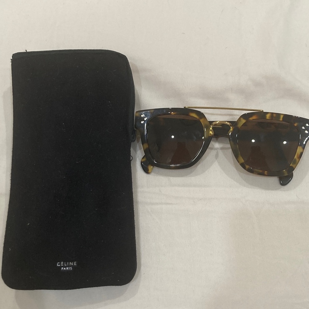 Celine Tortoiseshell Sunglasses with Gold Double Bridge